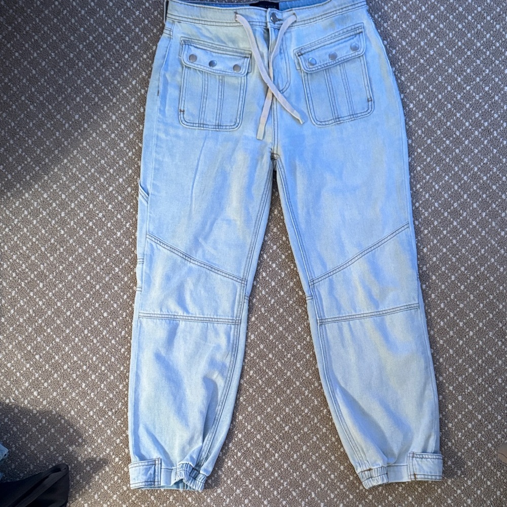 Light Blue Drawstring Utility Jeans for Women